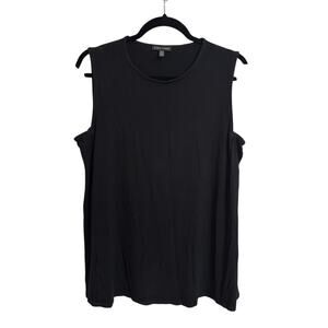 Eileen Fisher Tank Top Womens M Black System Viscose Jersey Slim Scoop Neck